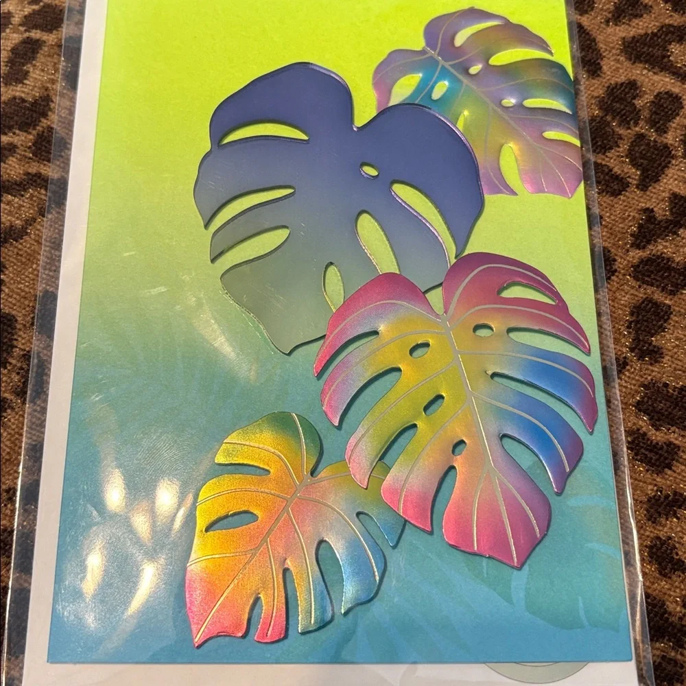 🆕Papyrus Mirrored Holographic Monstera Leaf Greeting Card